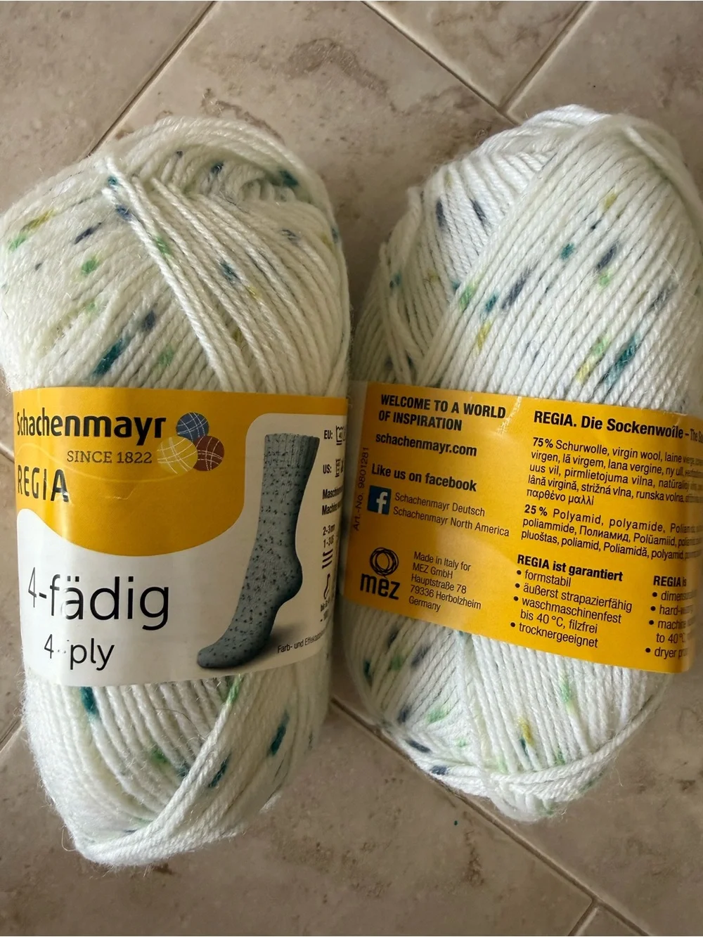 4-ply White Speckled Sock Yarn
